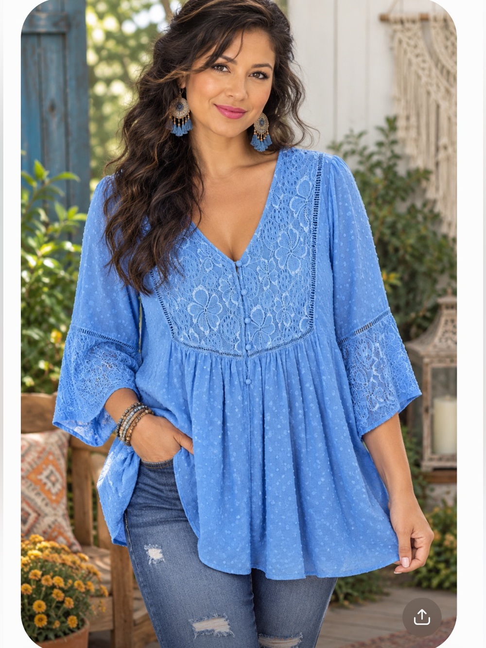 Roaman's Light Blue Lace Front Button Tunic NWOT